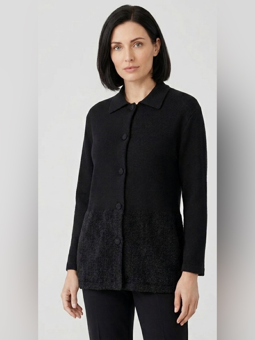 Vintage Roberta Pinto Black Knit Button Front Jacket Cardigan sweater goth